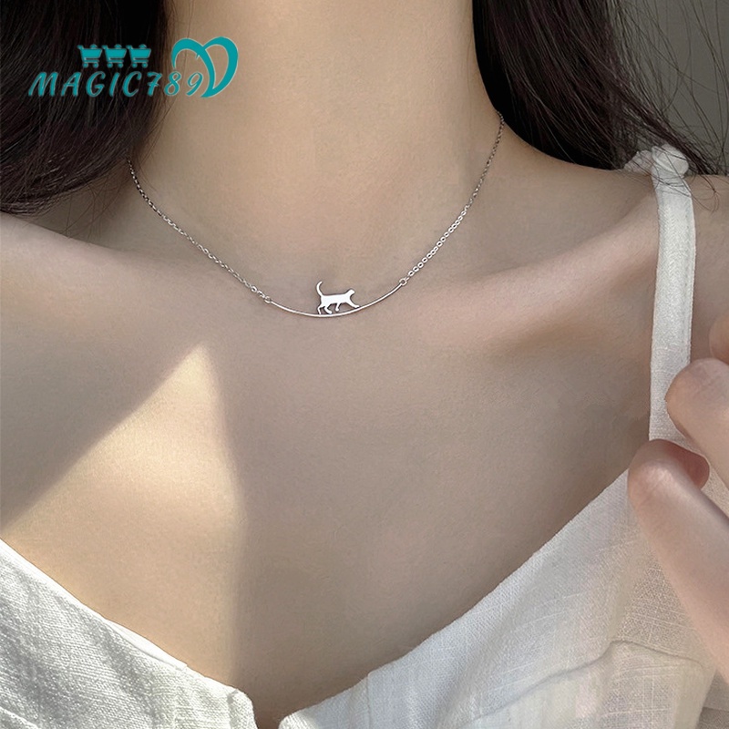 Vòng Cổ Choker Mặt Mèo Nhỏ Màu Bạc Kiểu Hàn Quốc Magic789 Thời Trang Nữ