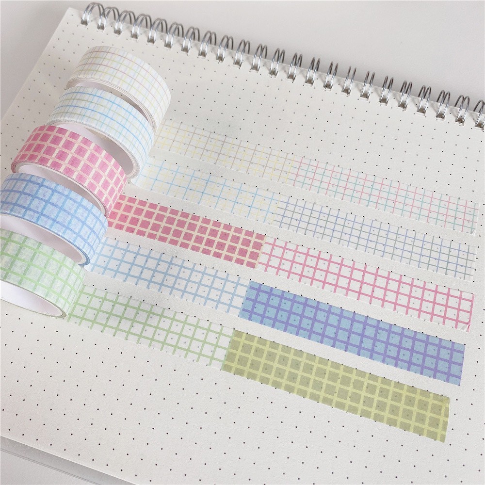 Cuộn băng keo washi tape caro màu pastel