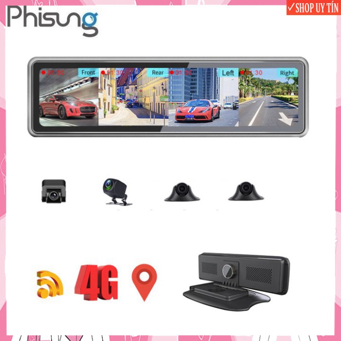 Camera hành trình 360 độ dành cho ô tô, gắn gương và taplo của xe. Thương hiệu cao cấp Phisung T88 - Hàng Nhập Khẩu