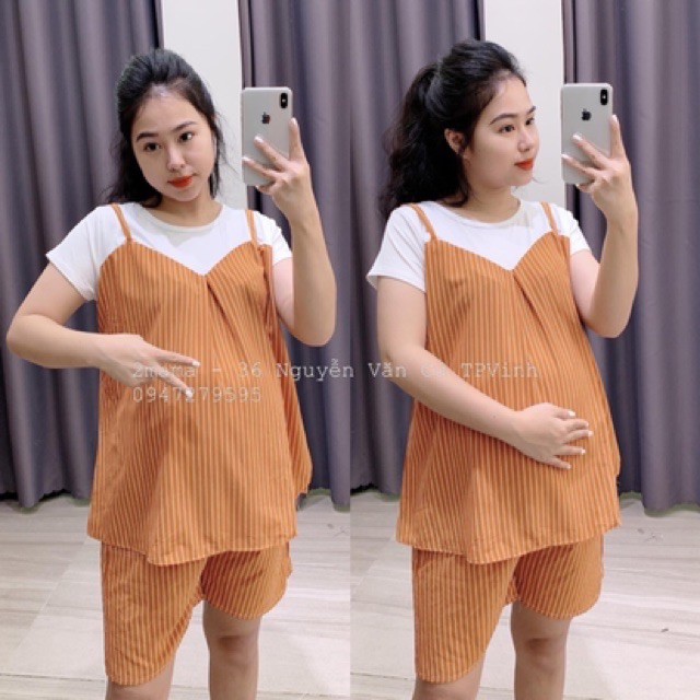 [Sale sốc]Bộ bầu, đồ bộ bầu chất lụa siêu nhẹ, thấm hút mồ hôi, siêu mềm, siêu mịn❤️bộ bầu free size 43-68kg BBH18