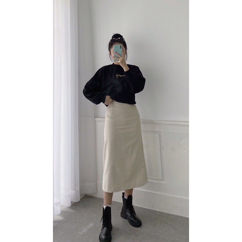 Chân váy midi nhung