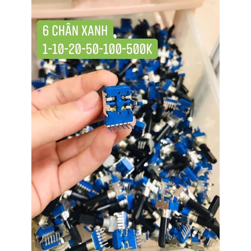 10 Chiết áp 6 chân vuông xanh cán vát - cán tròn các loại