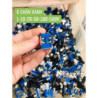 10 Chiết áp 6 chân vuông xanh cán vát - cán tròn các loại
