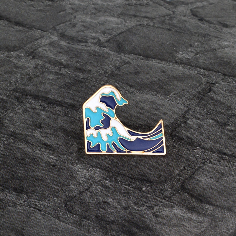Creative Holiday Wave Brooch Pin Blue Wave Enamel Badge Outdoor Sea Collar Pin Jewelry Accessories Gift for Travelers