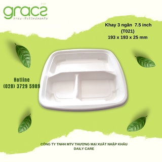 10 Khay bã mía Thái Lan 3 ngăn 7.5 inch - thương hiệu Gracz (màu trắng)
