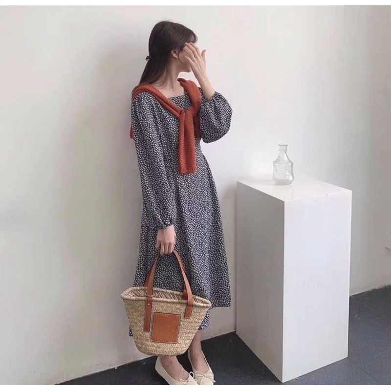Váy hoa nhí Ulzzang dáng dài thắt nơ eo phong cách Hàn Quốc Đầm hoa vintage đẹp nhẹ nhàng | BigBuy360 - bigbuy360.vn