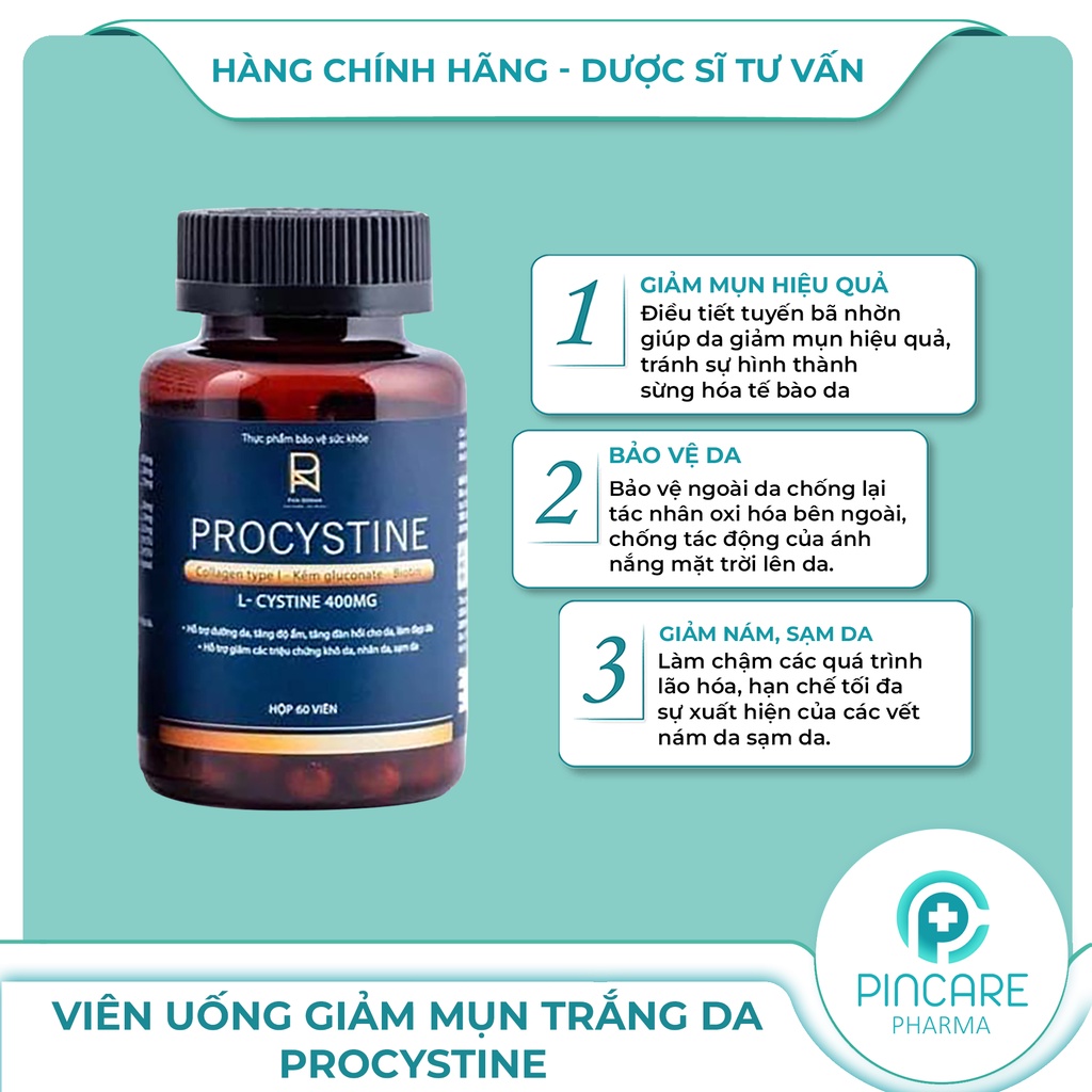 Viên uống trắng da giảm mụn Procystine 60 viên - Hàng chính hãng - Nhà Thuốc PinCare