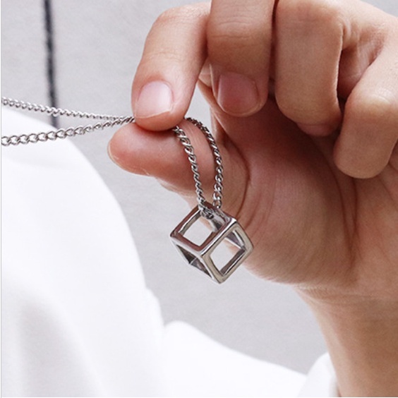 Vòng Cổ Dây Chuyền Nam Nữ Charm Khối Lập Phương Rỗng Cá Tính N32