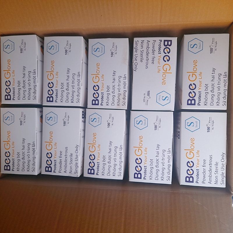 Găng Tay Bee Latex Không Bột Màu Kem Trắng - Bao Tay Y Tế Hộp 100 Chiếc=50 Đôi