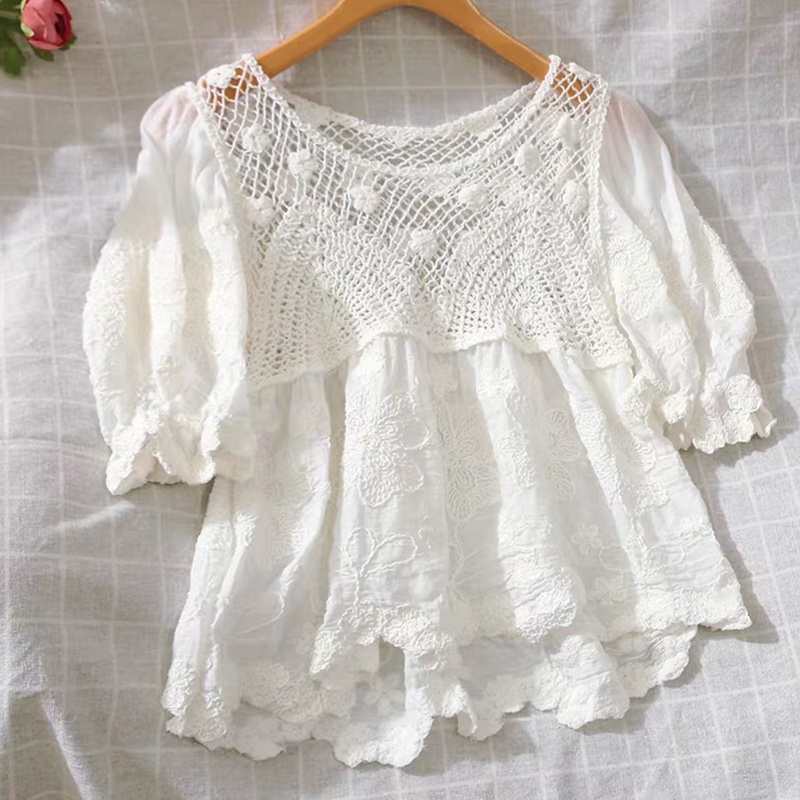 Brroa Áo Kiểu Tay Phồng Cổ Tròn Thêu Họa Tiết Phong Cách Cổ Điển Thời Trang Cho Nữ