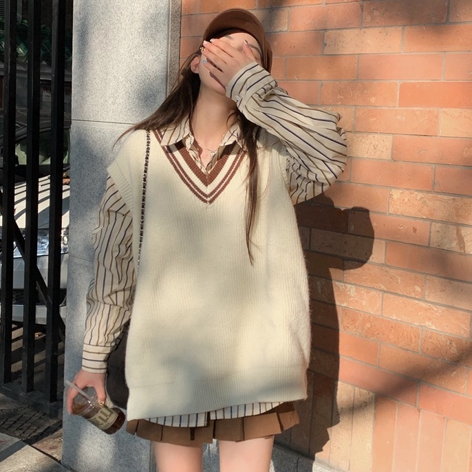 Áo Sơ Mi Nữ Dài Tay Cổ Chữ V Dáng Rộng Kẻ Sọc 45866 | BigBuy360 - bigbuy360.vn