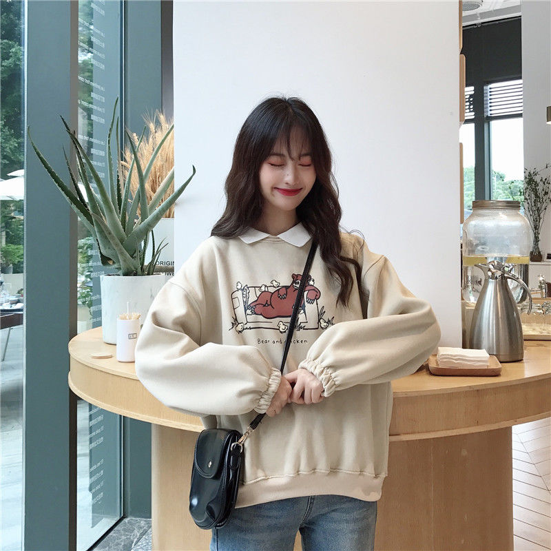 Áo sweater tay dài dáng rộng in họa tiết phong cách Harajuku Hàn Quốc thời trang dành cho cặp đôi