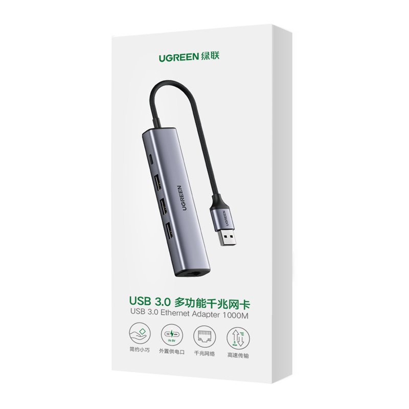 Bộ chia USB 3.0 ra Lan Gigabit +3 Hub USB 3.0 Cao Cấp Ugreen 20915 Chính Hãng CM475