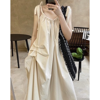 [Sẵn] Đầm BabyDoll Hai Dây Thắt Nơ Xinh Xắn Form Rộng Dáng Dài Phong Cách Tiểu Thư