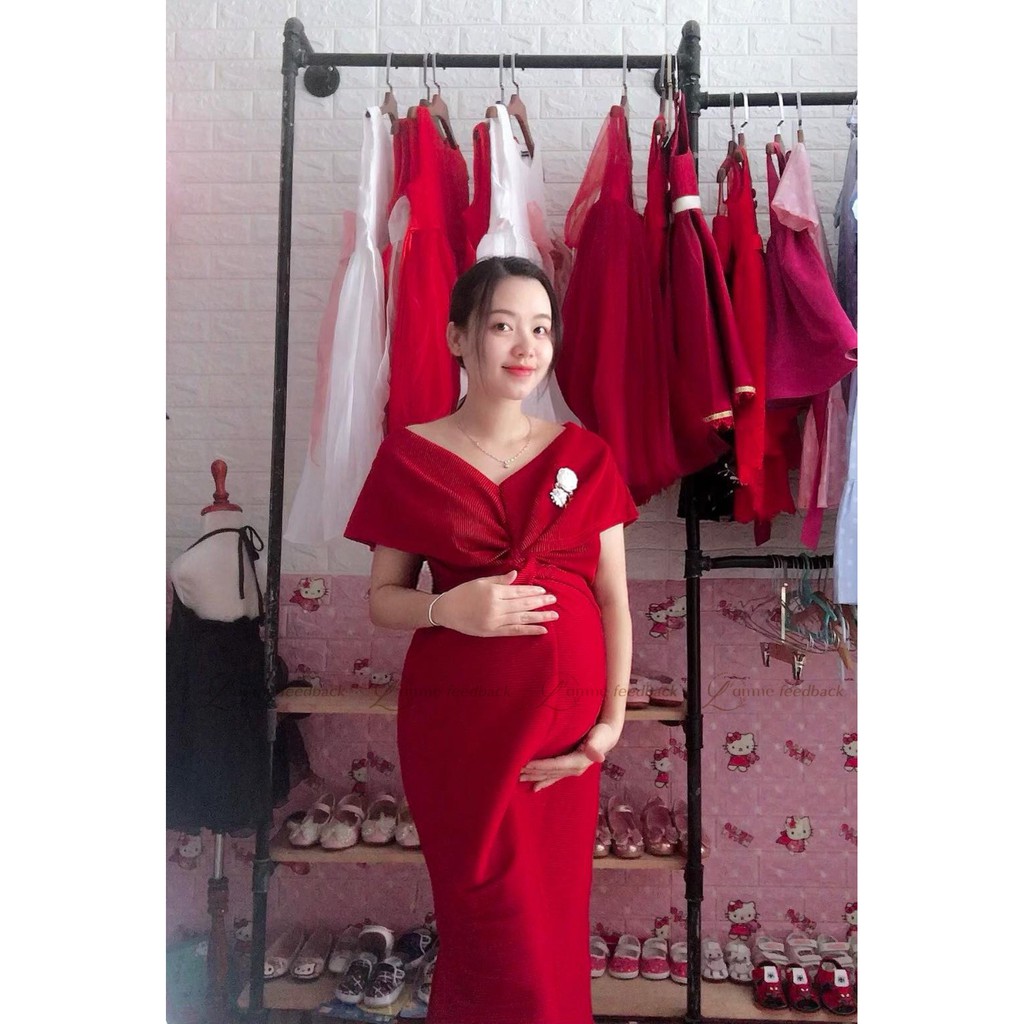 Váy bầu đẹp Carol Dress chất vải mềm dập ly cao cấp được thiết kế bởi LAMME (Không kèm hoa)