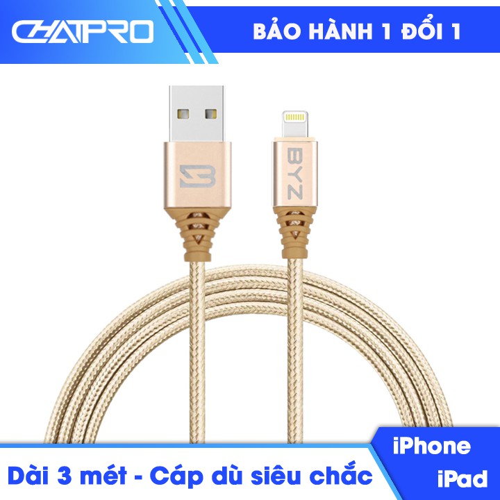 Dây sạc nhanh iphone cổng lightning dài 3 mét BYZ BC-090i