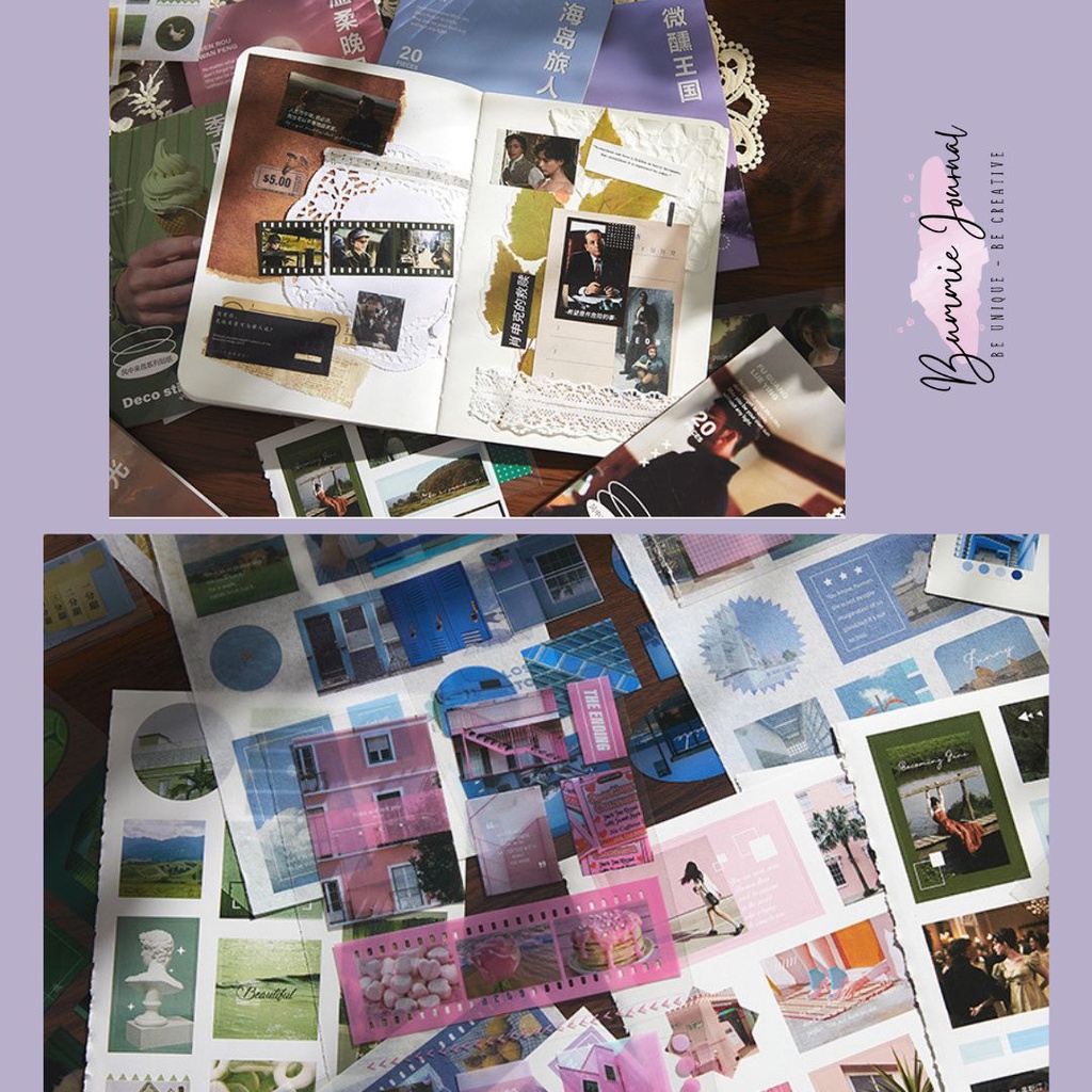 Quyển sổ sticker ảnh 20 trang nhiều chất liệu trang trí sổ journal