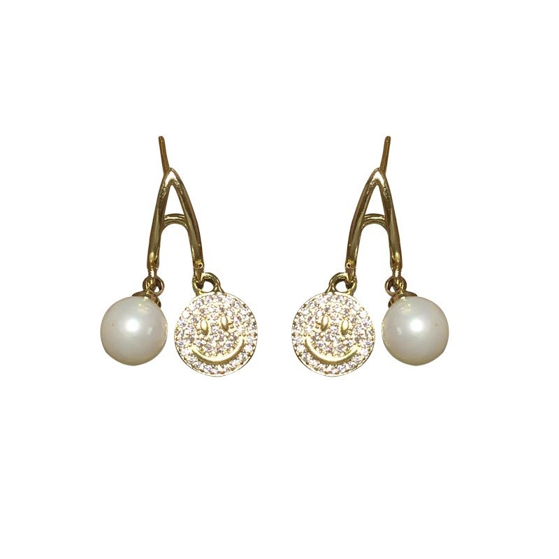 Bông Tai Ngọc Trai Hình Mặt Cười Dễ Thương