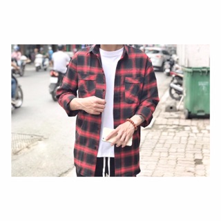 mẫu áo sơmi Flannel Đỏ đen