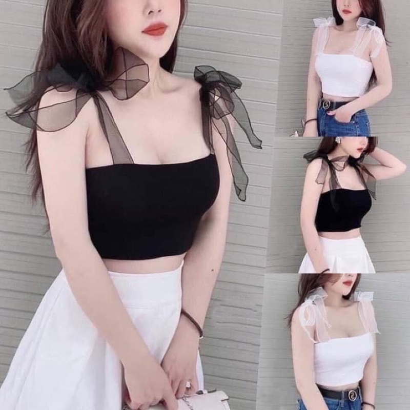 Áo cột nơ SA LE đen / trắng