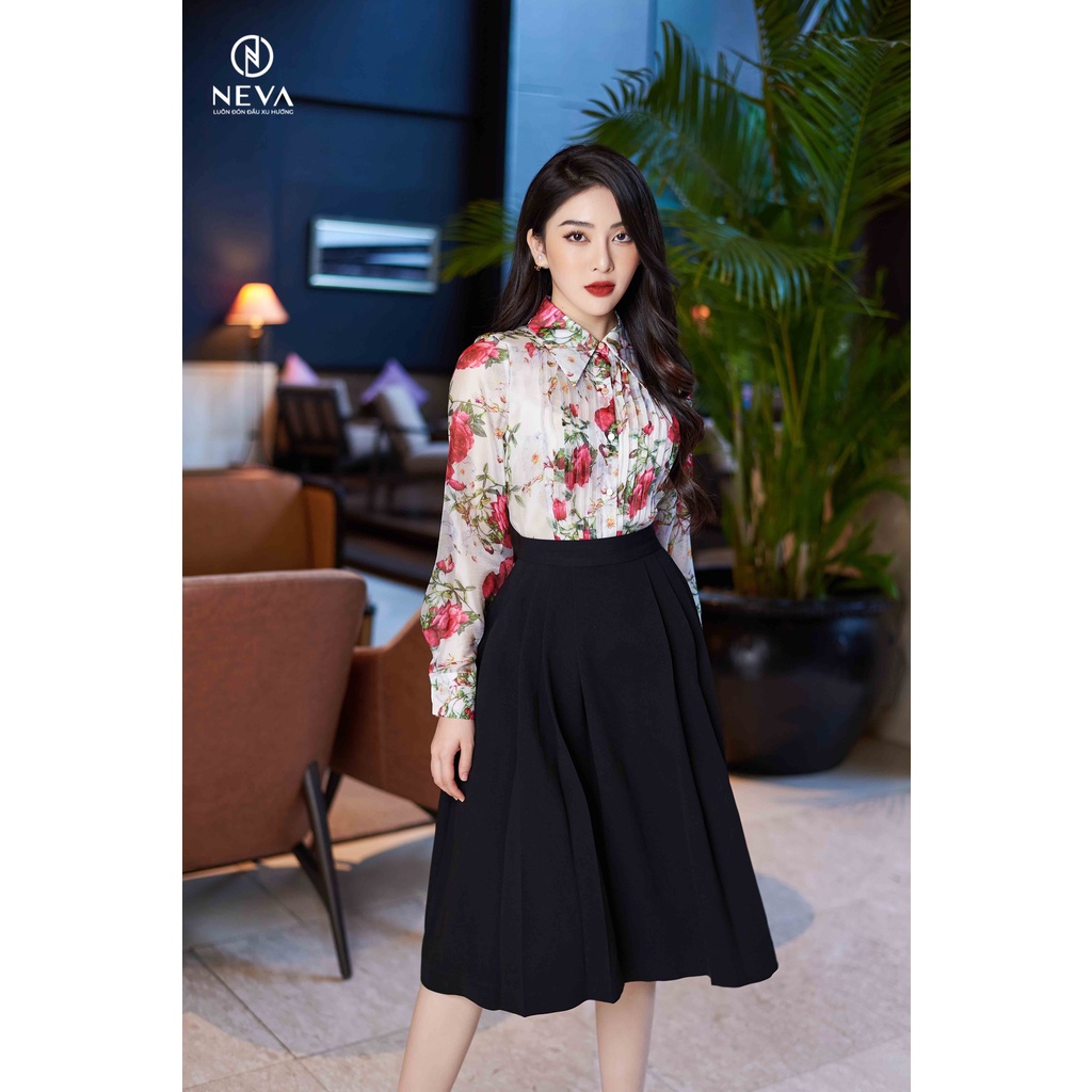 Áo Sơ Mi Nữ Công Sở NEVA Xêp Li Ngực Hoa Hồng 21F2W140413H021
