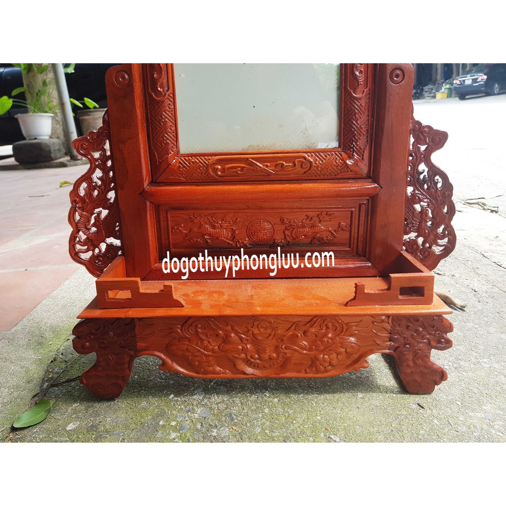 Khung hình thờ tứ lình kèm bàn thờ mini gỗ hương cỡ ảnh 21x31