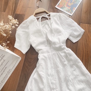 Đầm Midi Trắng Hở Lưng Bo Eo🌻🌻