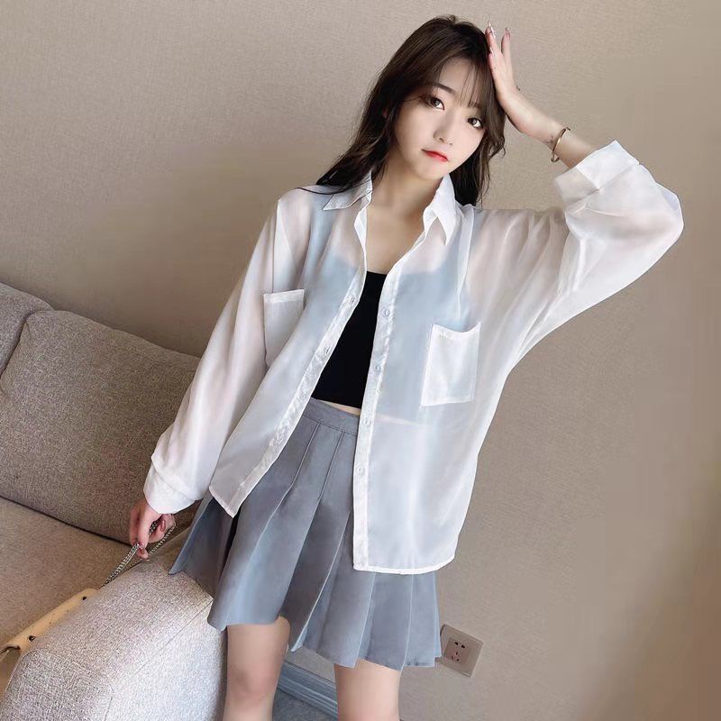 AMOI Áo Sơ Mi Khoác Ngoài Vải Voan Mỏng Dáng Rộng Thời Trang Trẻ Trung Cho Nữ