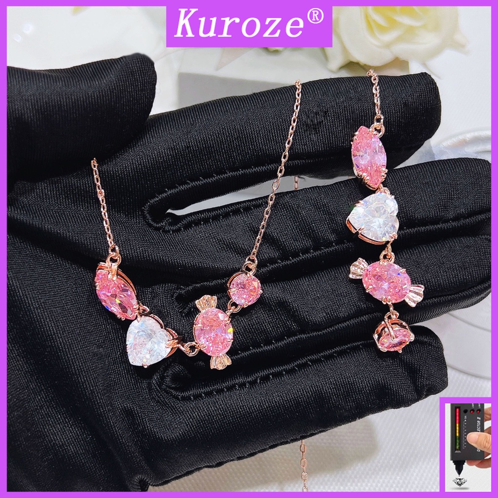 Bộ Trang Sức Mạ Vàng Hồng 18K Đính Đá Pha Lê Hình Kẹo Trái Tim Xinh Xắn