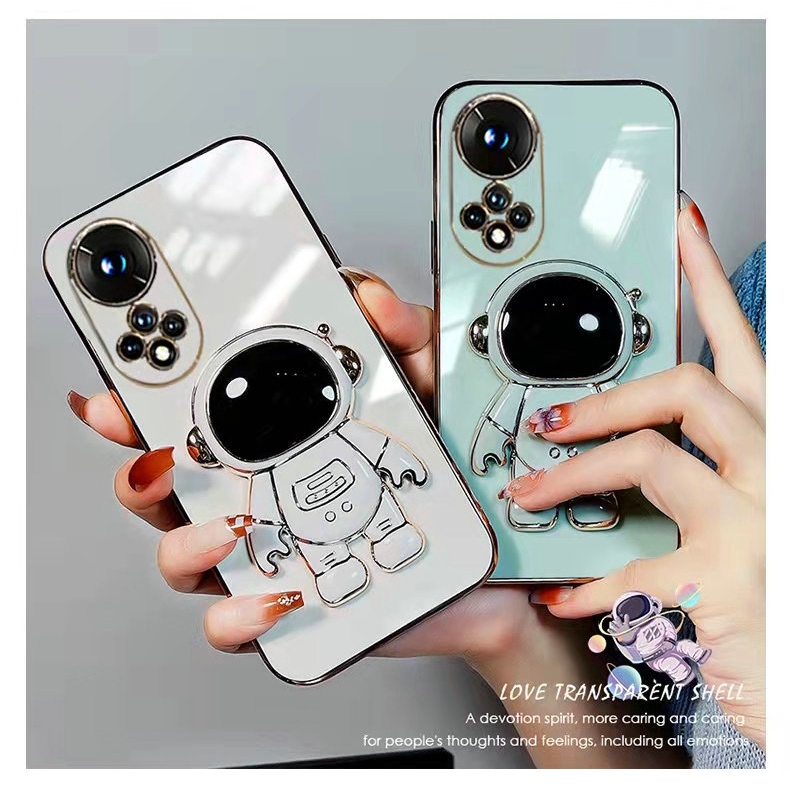 Xiaomi Mi 12 11 Lite POCO M4 M3 Pro 5G Redmi 9 8 Note 9T 10 7 High Quality Fine Hole Multicolor Plating Cartoon Space Astronaut Stand Soft Thin Phone Case MMT 07