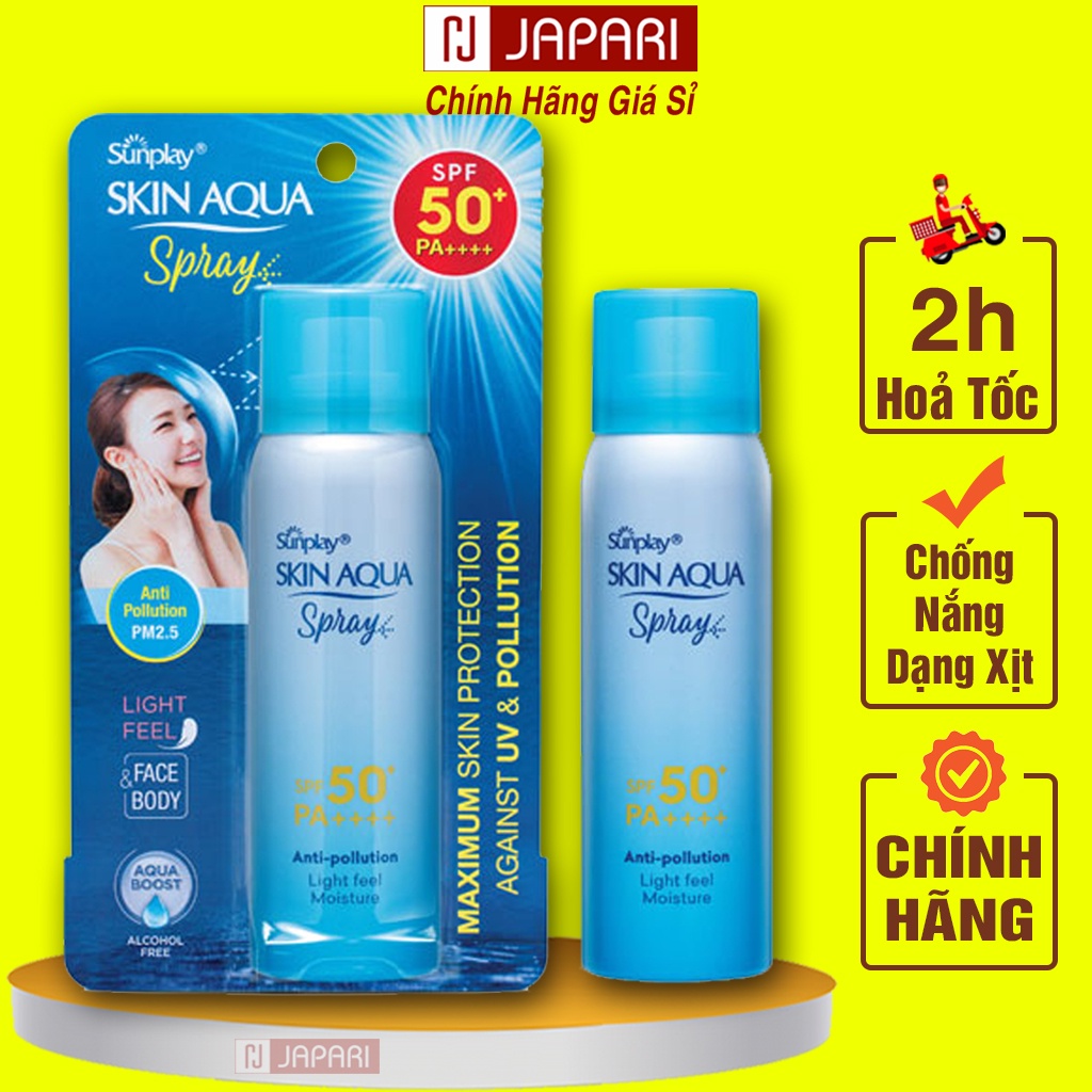 Xịt Chống Nắng Skin Aqua Sunplay Cho Da Mặt & Body Toàn Thân - Kcn Skin Aqua Dạng Xịt Cho Da Dầu Mụn Khô Hỗn Hợp JAPARI