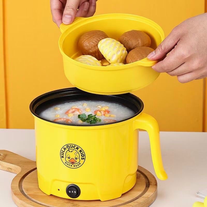 Ca Mì Vịt Vàng, NỒI LẨU MINI VỊT VÀNG  - Nồi Lẩu Điện Đa Năng Mini 18cm Kèm Giá hấp Nhựa Shanben Hàng sịn