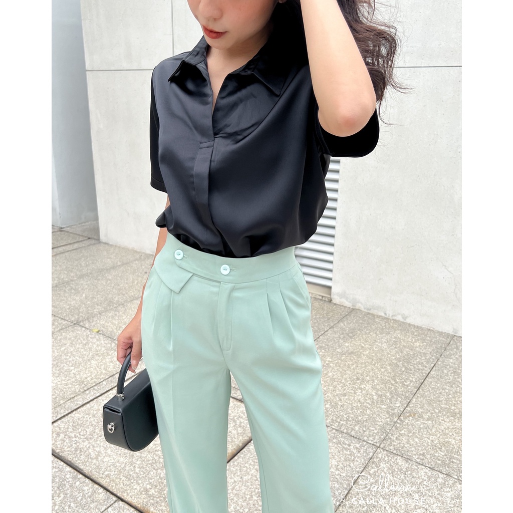Áo sơ mi công sở tay ngắn lụa vân Callene (L1709)