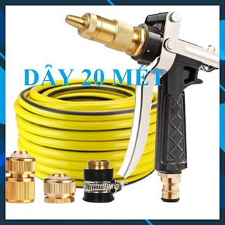 Bộ dây vòi bơm nước rửa xe, tưới cây❤️ ✔, tăng áp 3 lần, loại 20m 206236 đầu đồng, cút đồng [SKM]