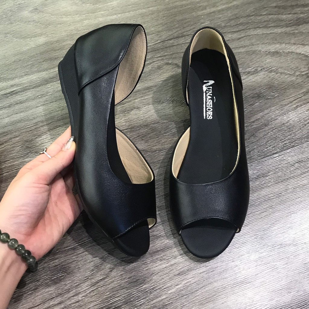 Giày đế xuồng nữ búp bê 3p Lunashoes (24811) hở mũi da thật cao cấp dễ đi kiểu Hàn quốc nhiều màu