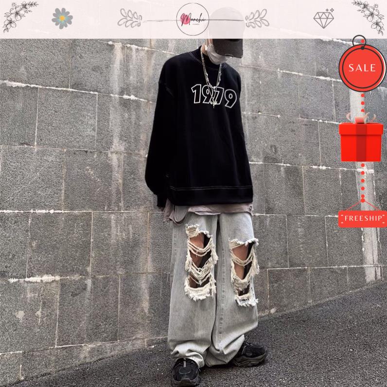 Áo Sweater thun Monchi Nỉ Nam Nữ Dáng Rộng In hình Chữ 1976 Unisex freesize | BigBuy360 - bigbuy360.vn