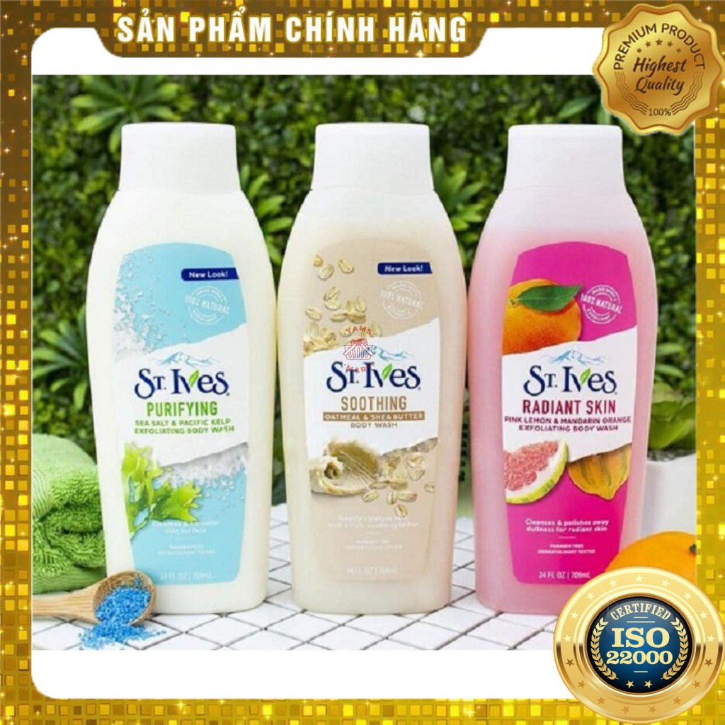 [ Yams Mart ] Sữa tắm dưỡng da [ St.Ives 709 ml ]  ( đủ 3 loại )  muối biển , yến mạch bơ , cam chanh