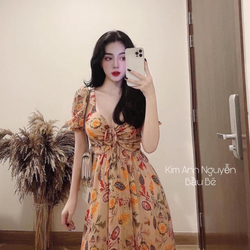 Váy Nữ ,Đầm Von Hoa Nhúm Ngực Kèm Chun Eo Tôn Dáng (Hàng Thiết Kế).