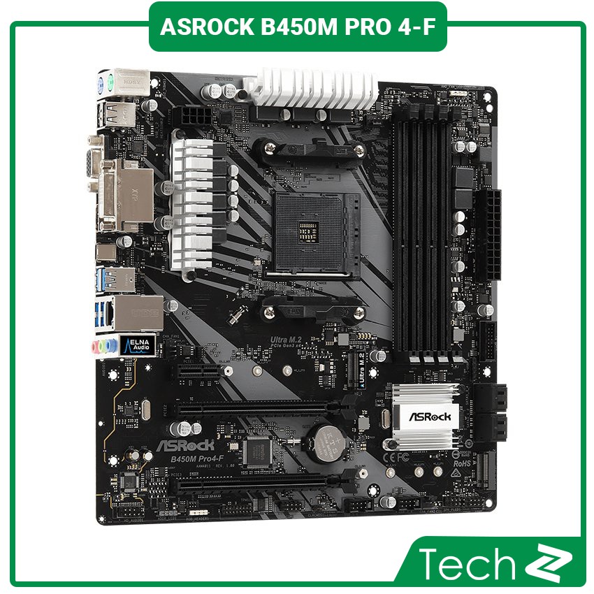 Mainboard ASROCK B450M PRO 4-F (AMD B450M, Socket AM4, m-ATX, 4 khe RAM DDR4)