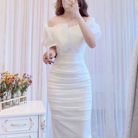 váy Trắng Body Trễ Vai DVC V1640, Chính Hãng 2021