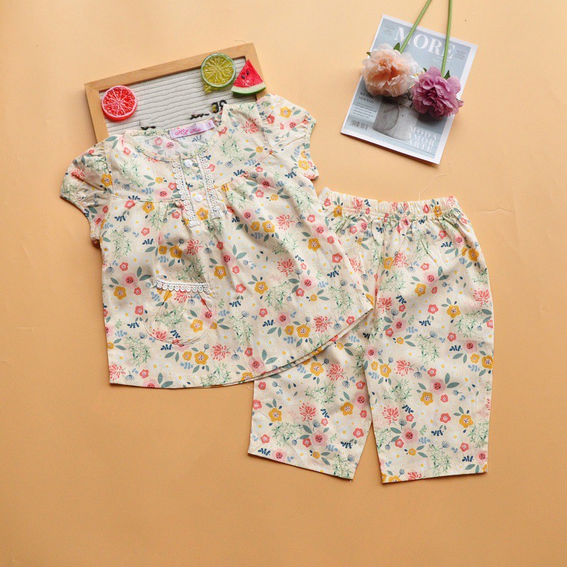Đồ bộ Pijama bé gái lửng vải kate họa tiết đáng yêu từ 12 đến 33kg - BAOBAOKIDS