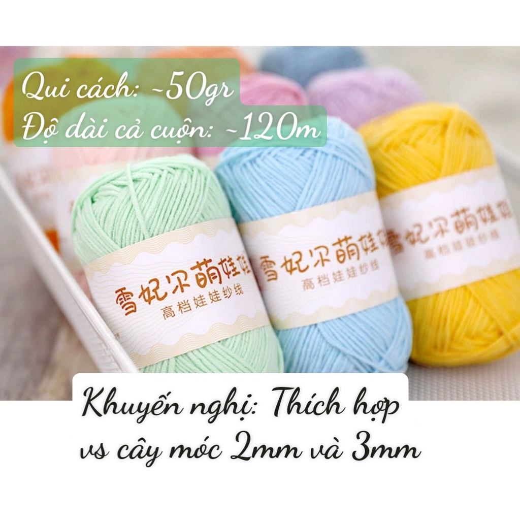 MỚI/ BỘ 73 MÀU [50gram-BabyYarn#2/ 4 sợi] -Len móc sợi baby yarn số 2 - Móc Thú - Phụ Kiện Tóc siêu đẹp