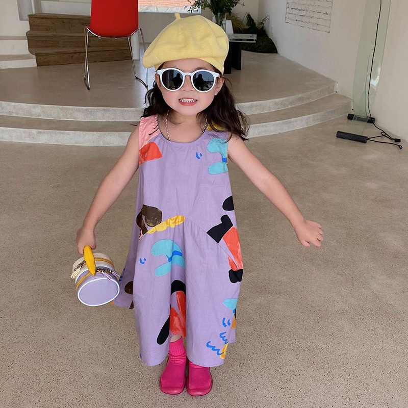 Đầm Công Chúa Sát Nách Cổ Tròn In Họa Tiết Hoạt Hình Kiểu Hàn Quốc Thời Trang Mùa Hè Cho Bé