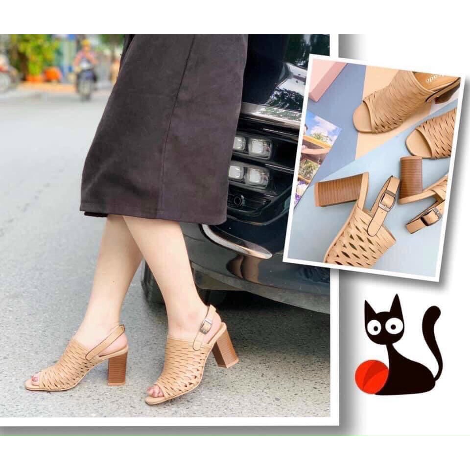 Xăng Đan Nữ Da Thật Gót Trụ Cao 7cm VNXK