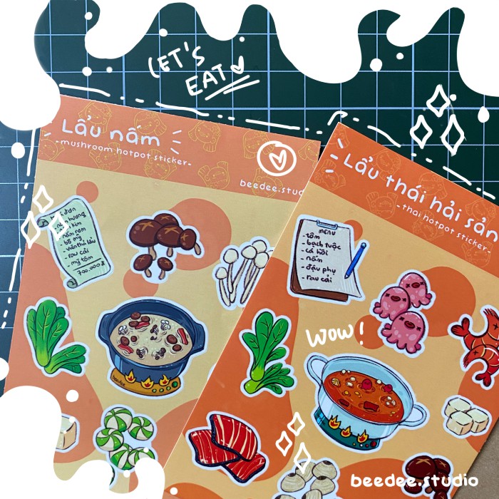 Tấm sticker chủ đề Lẩu Nấm - Lẩu Thái Hải Sản- Lẩu nướng | Hàng độc quyền Beedee.studio |