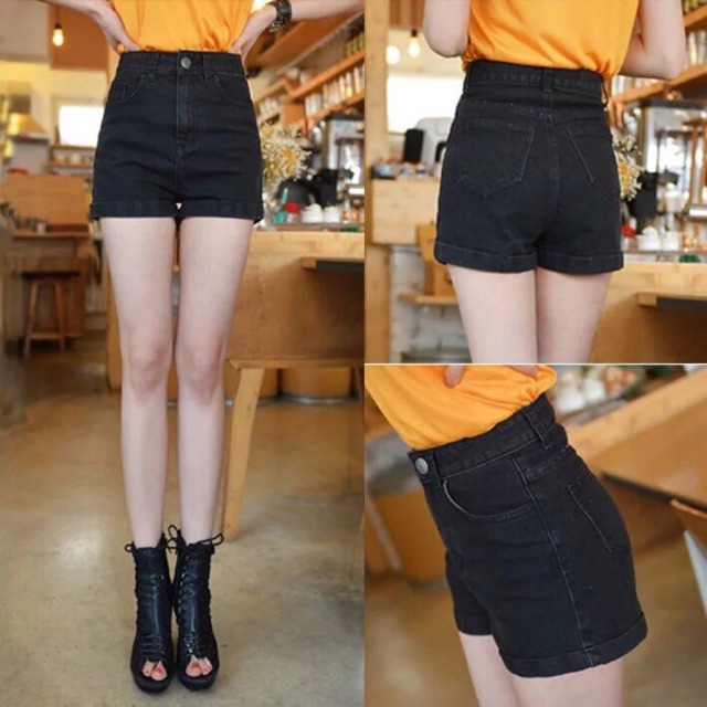 Quần shorts kaki- jean basic trơn lưng cao [Hình thật trải sàn]