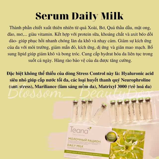 Serum phục hồi da khô, nhạy cảm, dãn mao mạch DAILY MILK TEANA