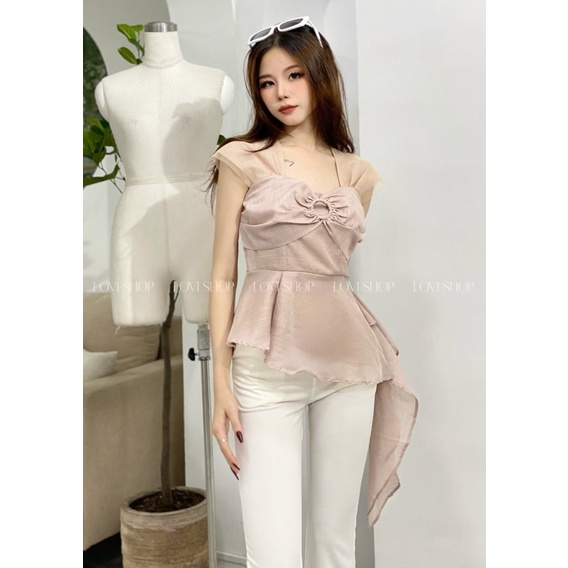 Áo đắp vai khoen Áo kiểu nữ vạt rũ 2 màu Lovi