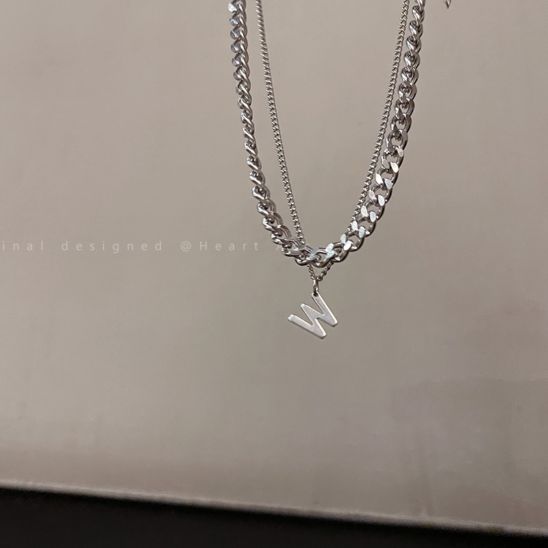 Vòng cổ Hai Lớp Mặt Chữ W Phong Cách hip hop Đơn Giản