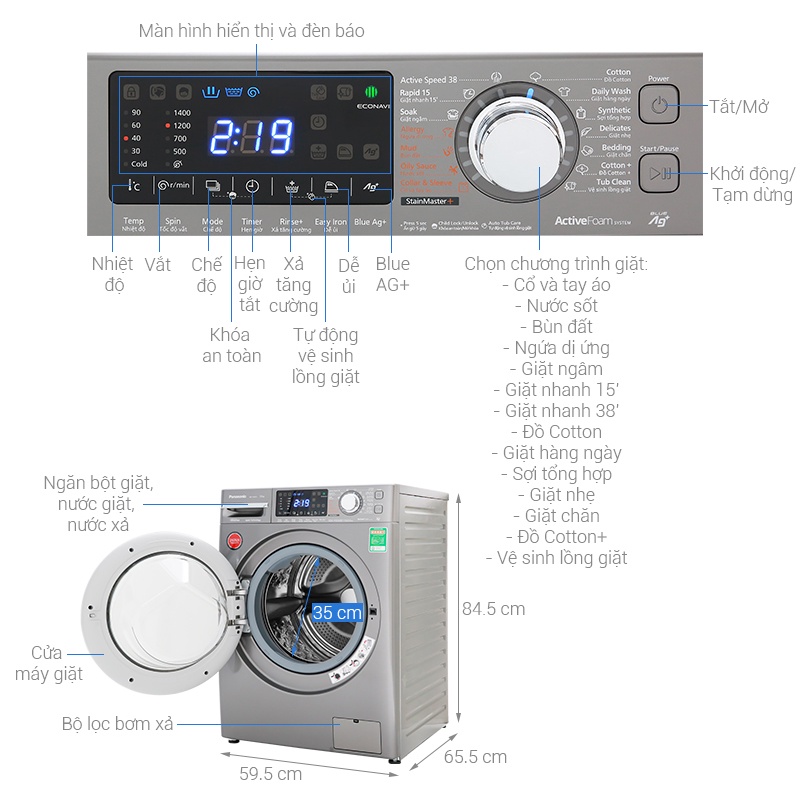 [Mã 154ELSALE2 giảm 7% đơn 300K] Máy giặt cửa trước Panasonic 9kg NA - V90FX2LVT - Bảo hành Chính hãng